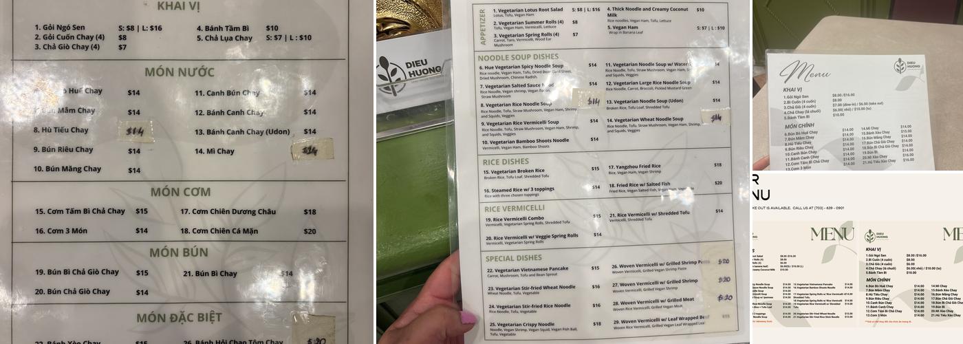 Dieu Huong Vegetarian Restaurant Menu