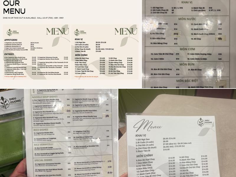 Dieu Huong Vegetarian Restaurant Menu