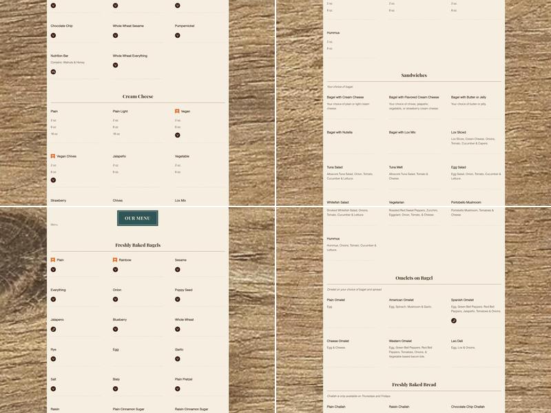The Bagel Factory Menu
