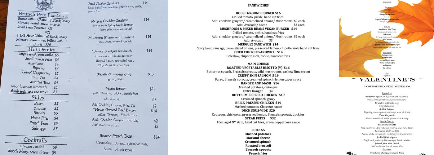 Baron's Menu