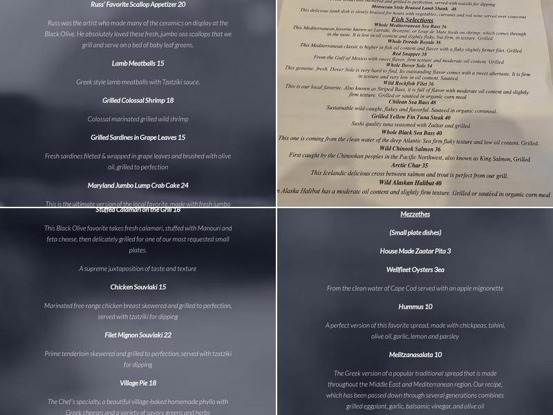 The Black Olive Menu