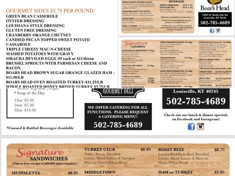 The Block Gourmet Deli Menu