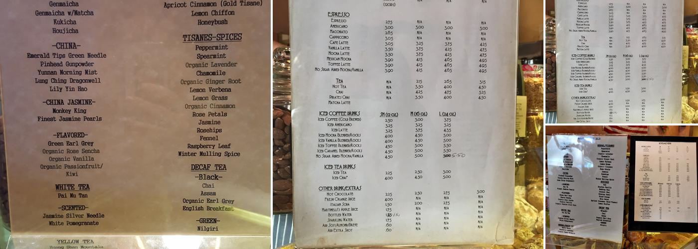 The Conservatory for Coffee, Tea & Cocoa Menu