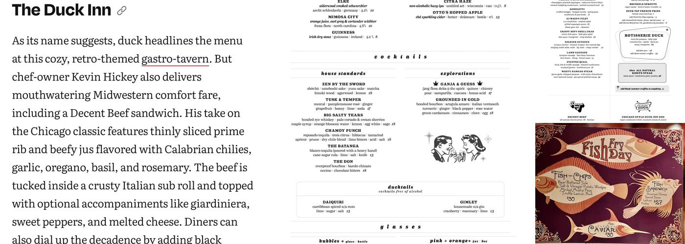 The Duck Inn Menu