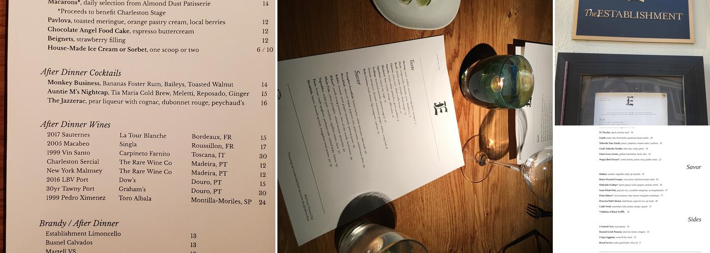 The Establishment Menu