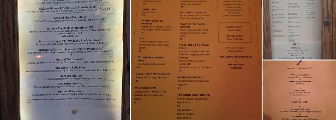 The Good Fork Pub Menu