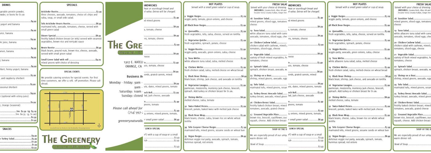 The Greenery Natural Kitchen Menu
