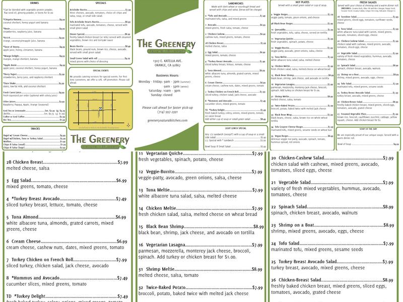 The Greenery Natural Kitchen Menu