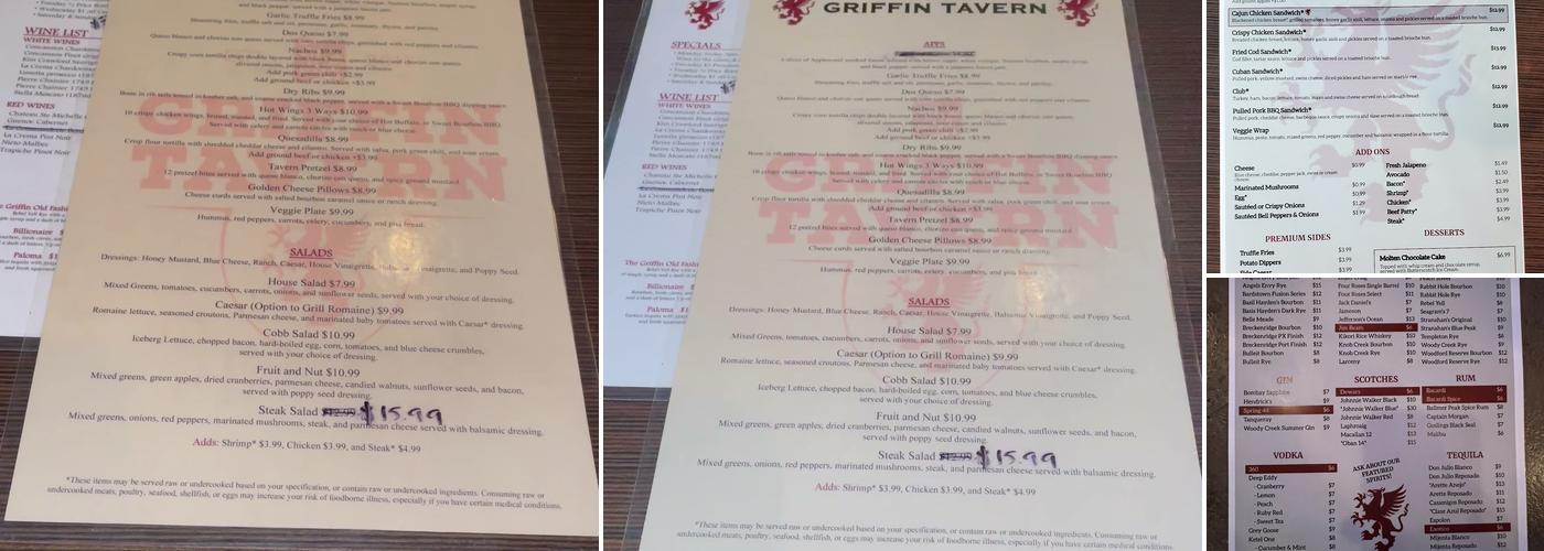 Griffin Tavern Menu