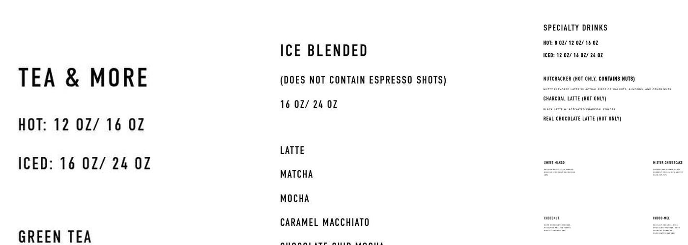 LAB Desserts & Coffee Menu