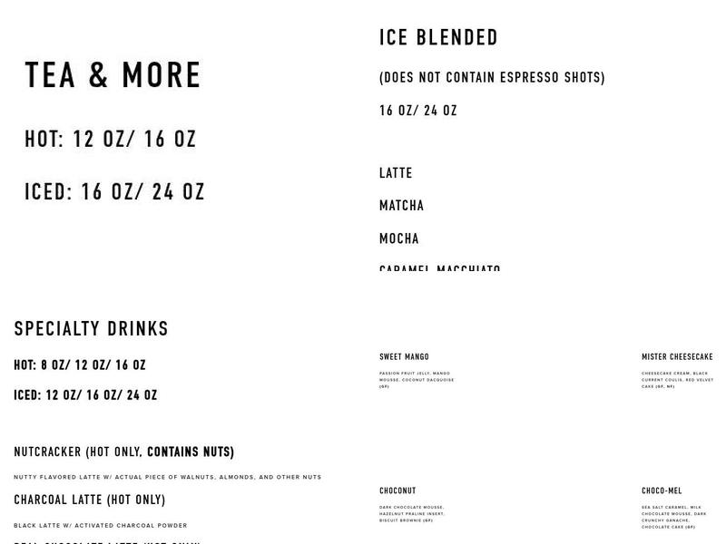 LAB Desserts & Coffee Menu