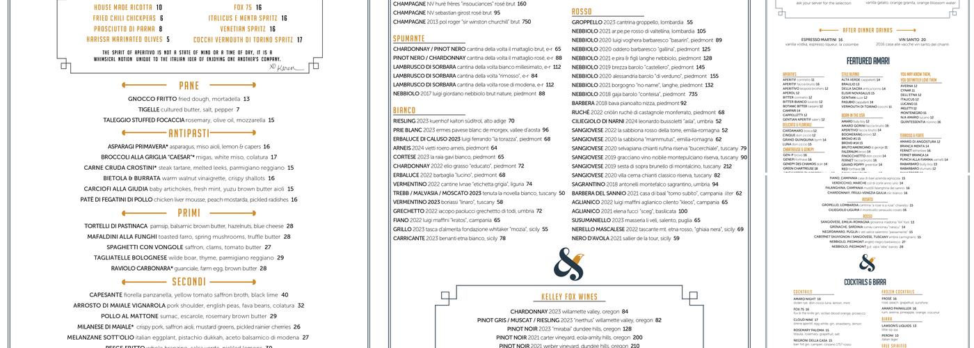 Fox & The Knife Menu