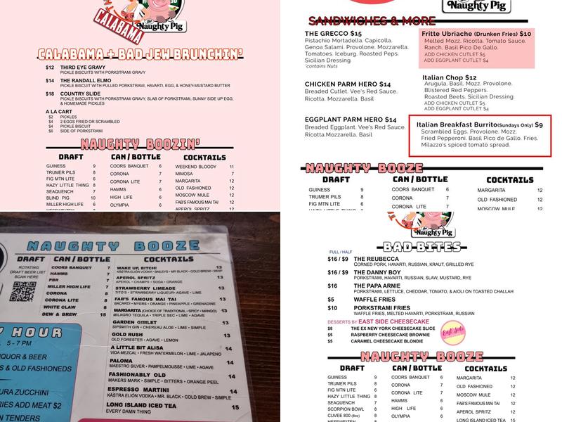 The Naughty Pig Menu