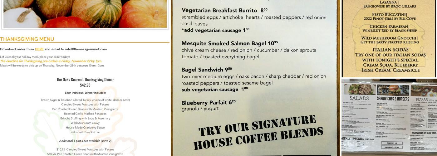 The Oaks Gourmet Market & Cafe Menu