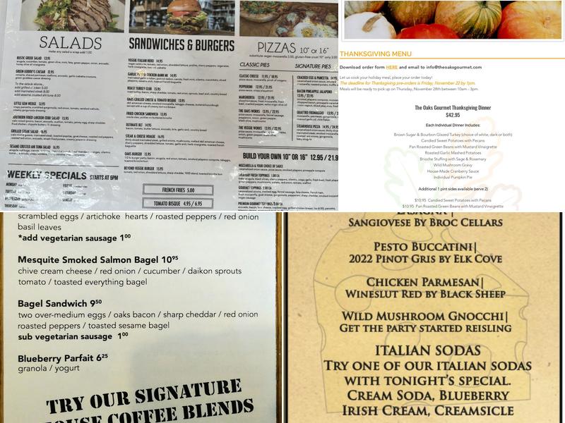 The Oaks Gourmet Market & Cafe Menu