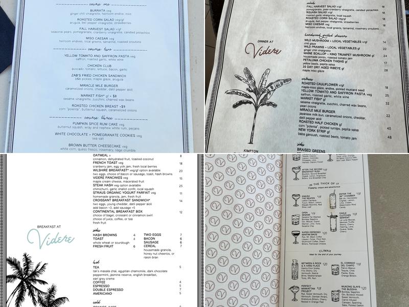 Videre Rooftop Restaurant & Bar Menu