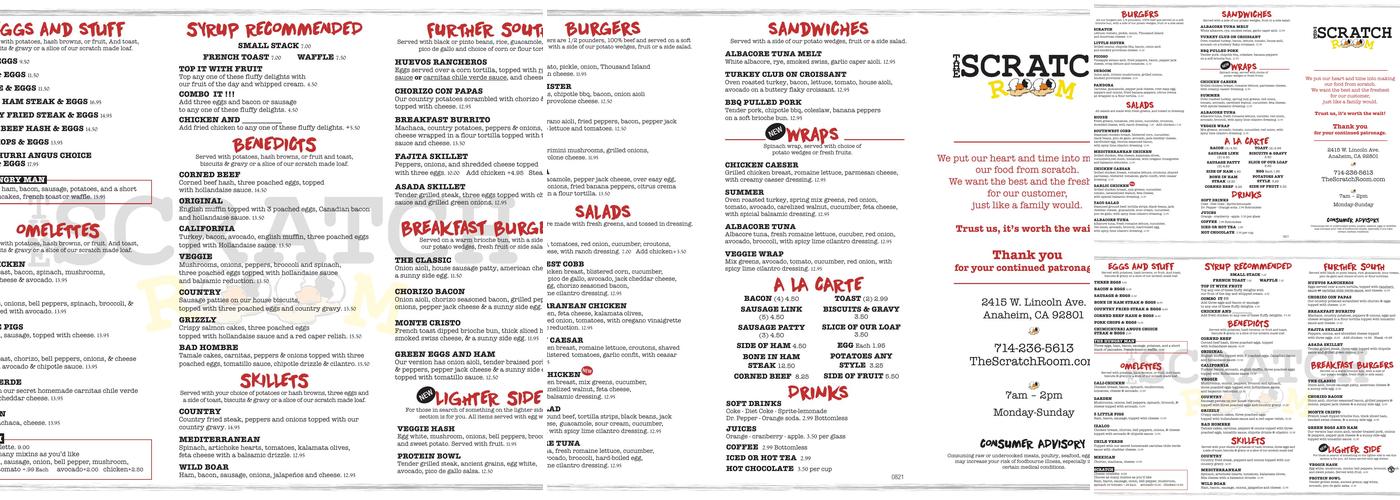 The Scratch Room Menu