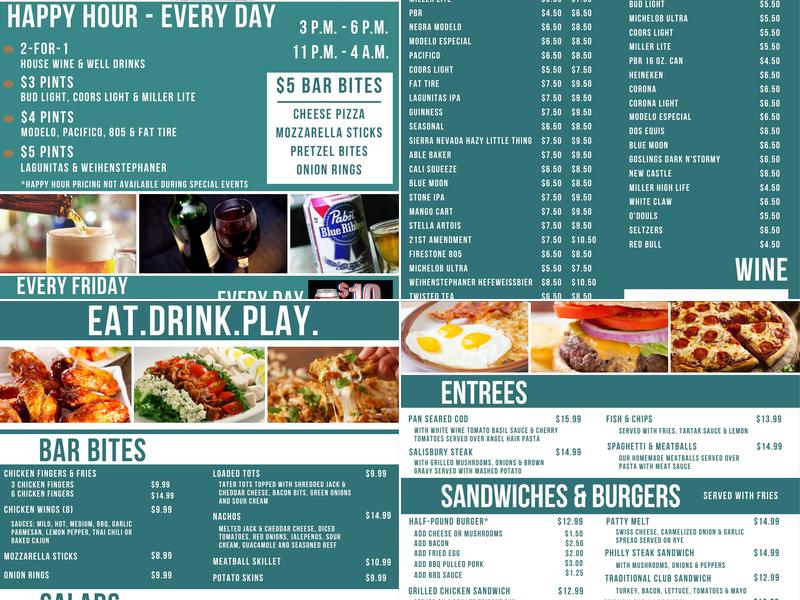 The Tailgater Tavern Menu