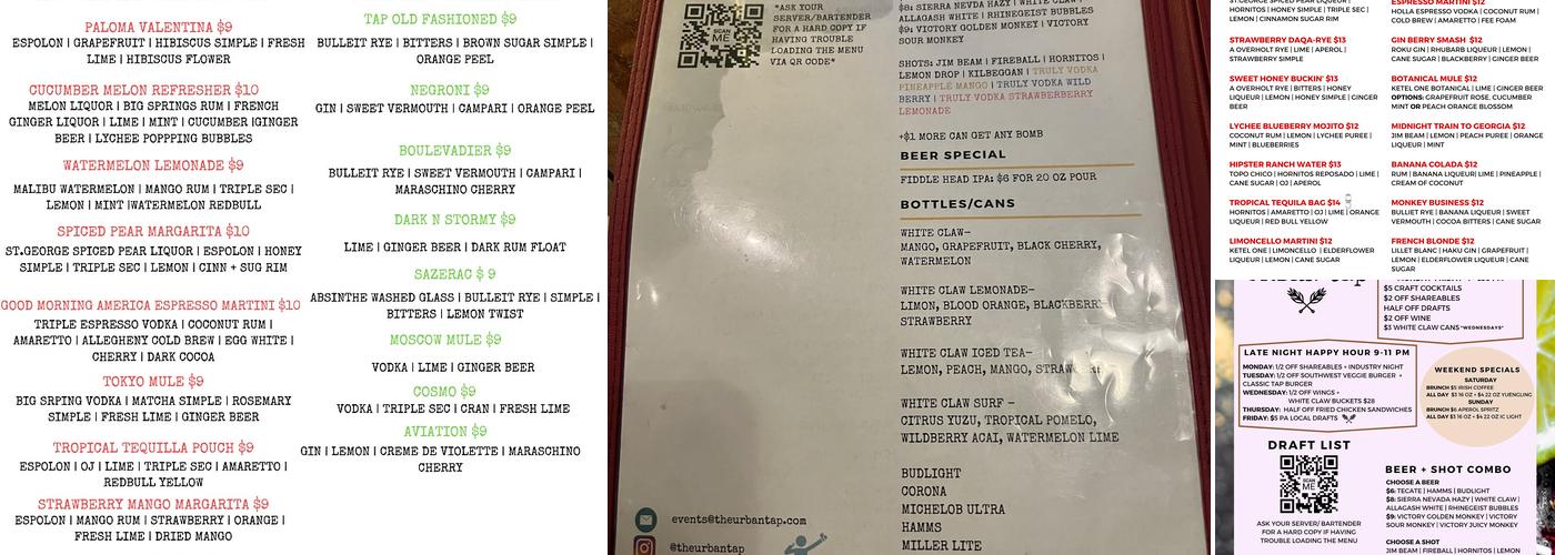 The Urban Tap Menu