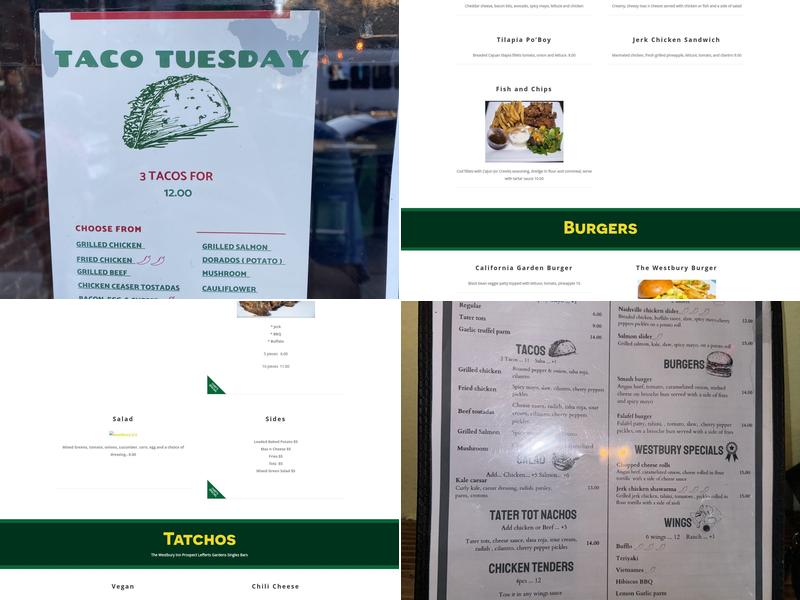 The Westbury Inn Menu