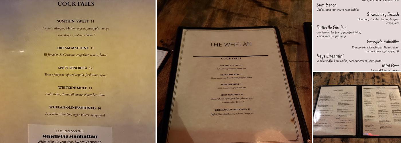 The Whelan Menu
