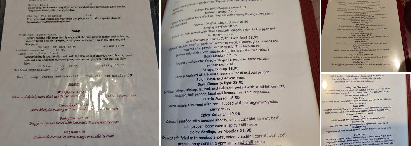 Thumra Thai Restaurant Menu