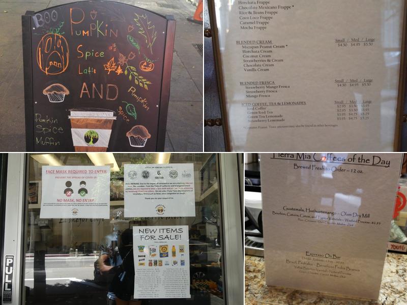 Tierra Mia Coffee Menu