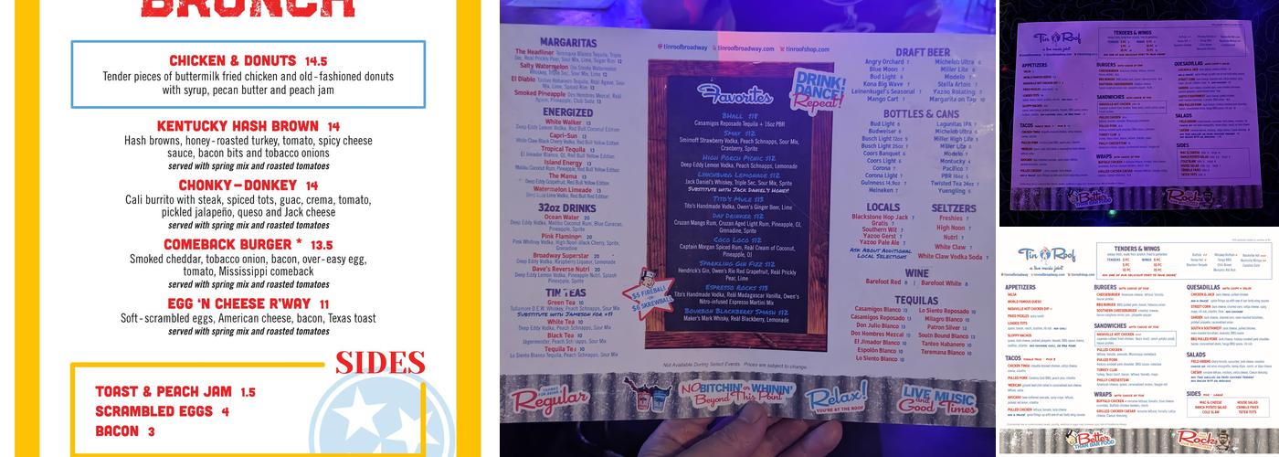 Tin Roof Menu