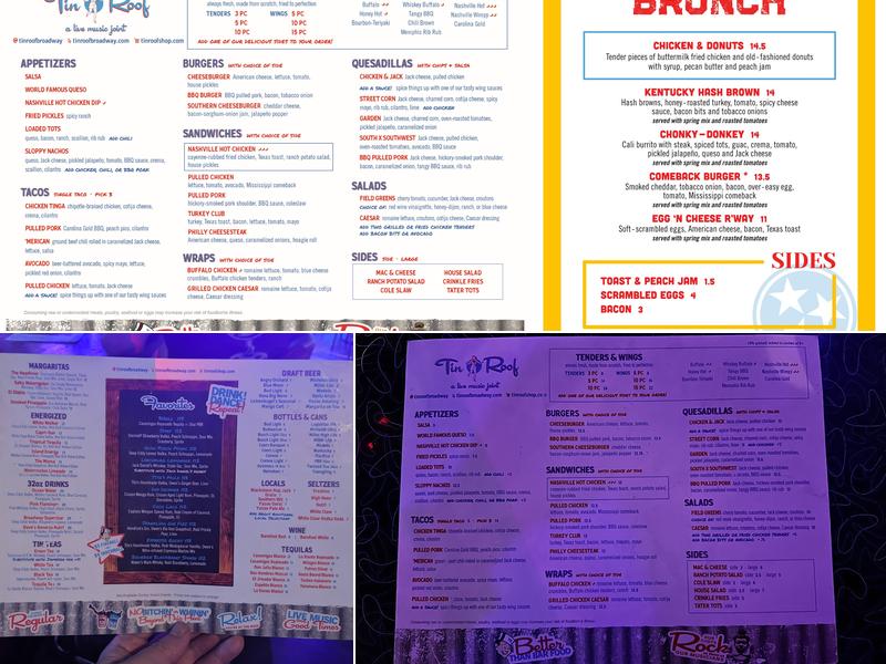 Tin Roof Menu