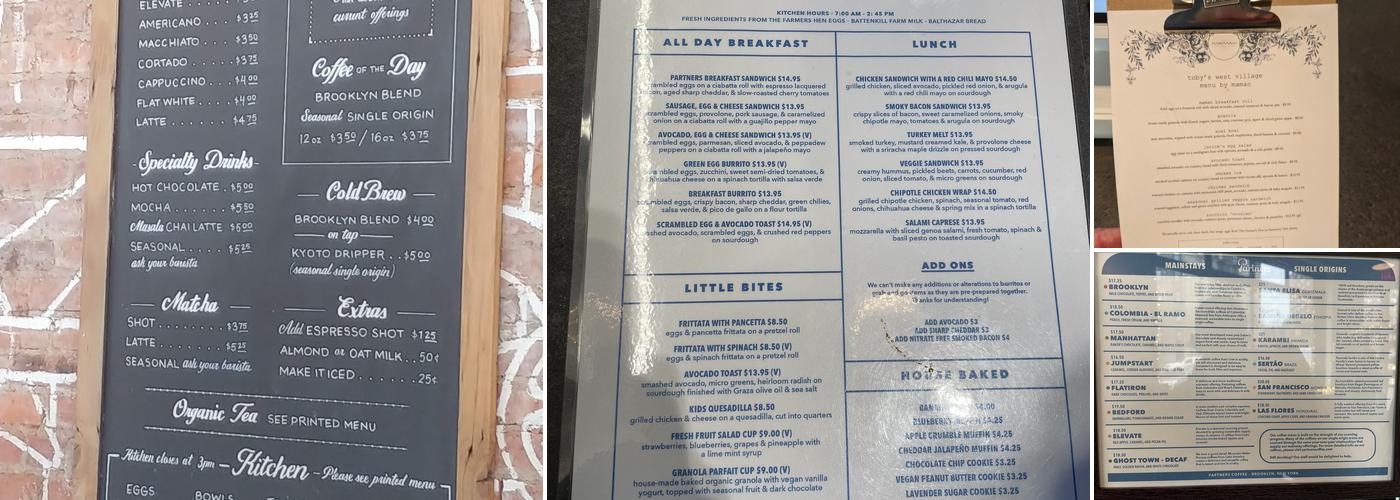 Partners Coffee Menu