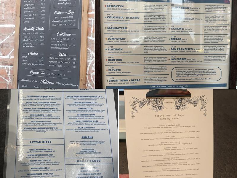 Partners Coffee Menu
