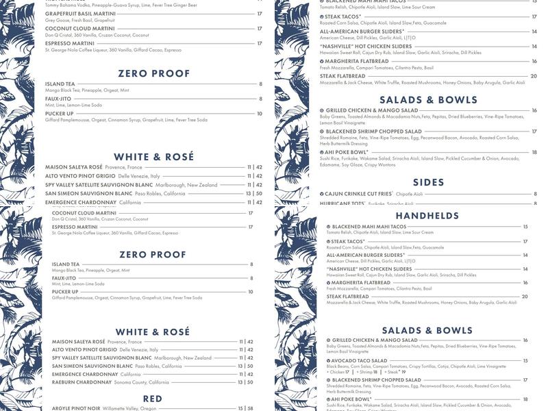 Tommy Bahama Marlin Bar & Store Menu