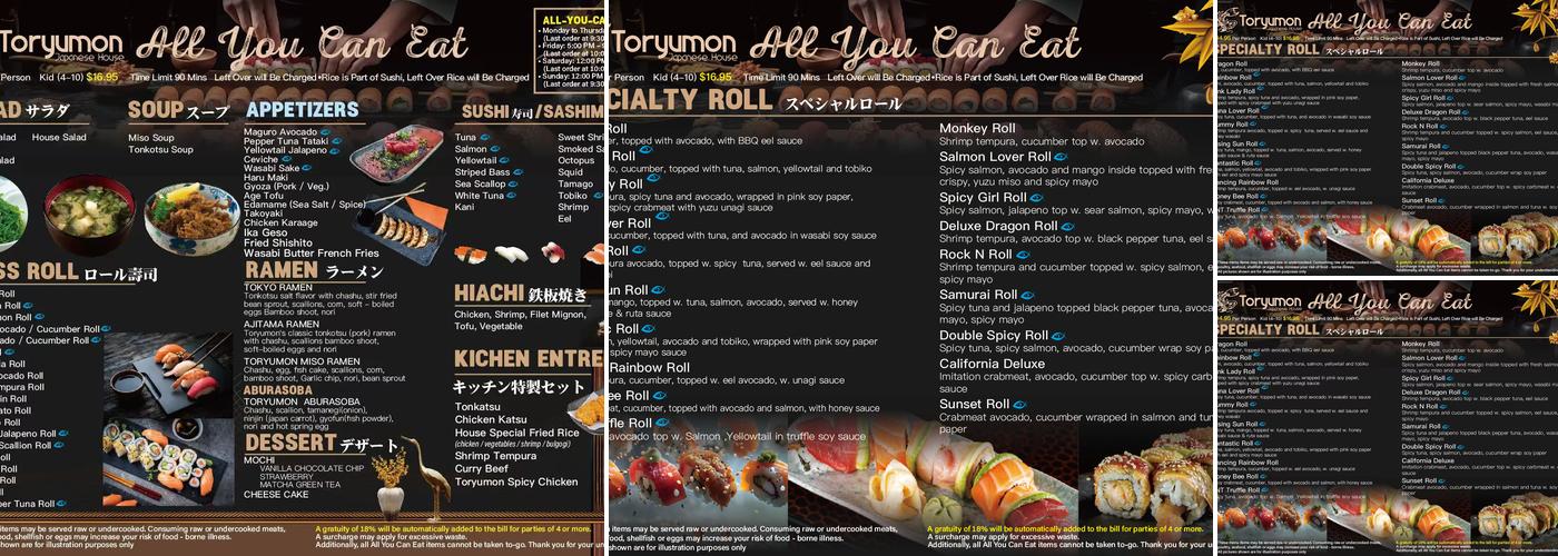 Toryumon Japanese house Menu