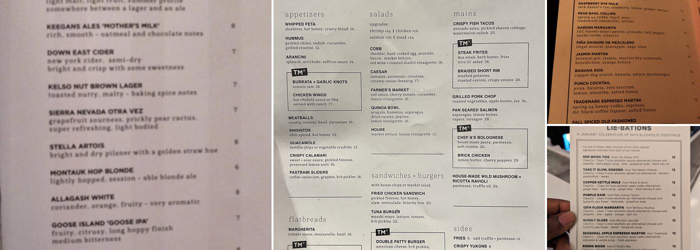 Trademark Bar + Kitchen Menu