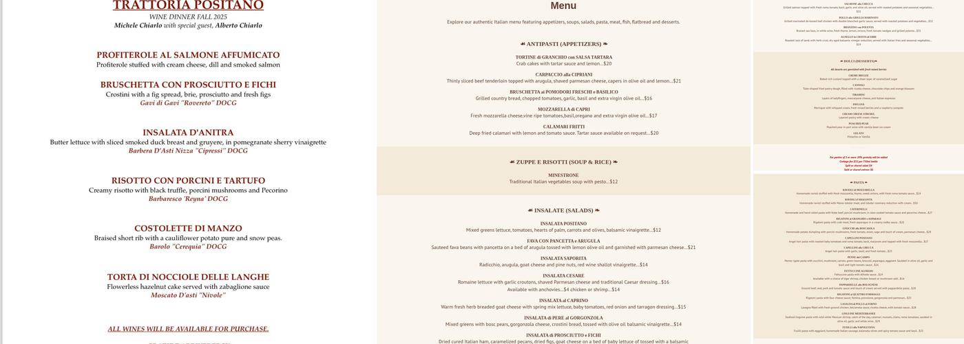 Trattoria Positano Menu