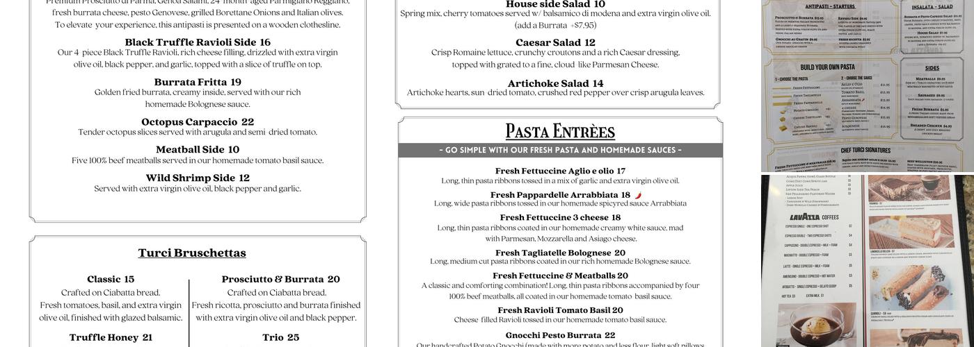 Turci Pasta Menu