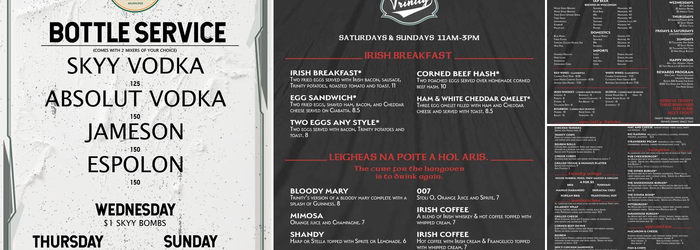 Trinity Three Irish Pubs Menu