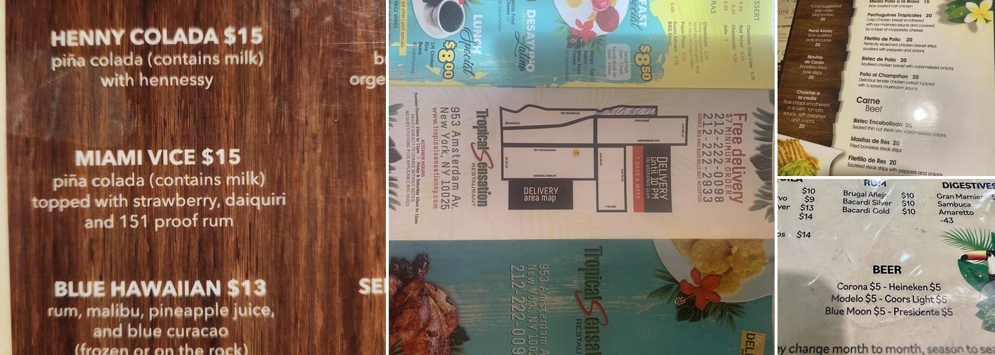 Tropical Sensation Menu