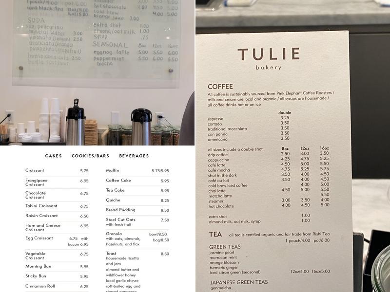 Tulie Bakery Menu