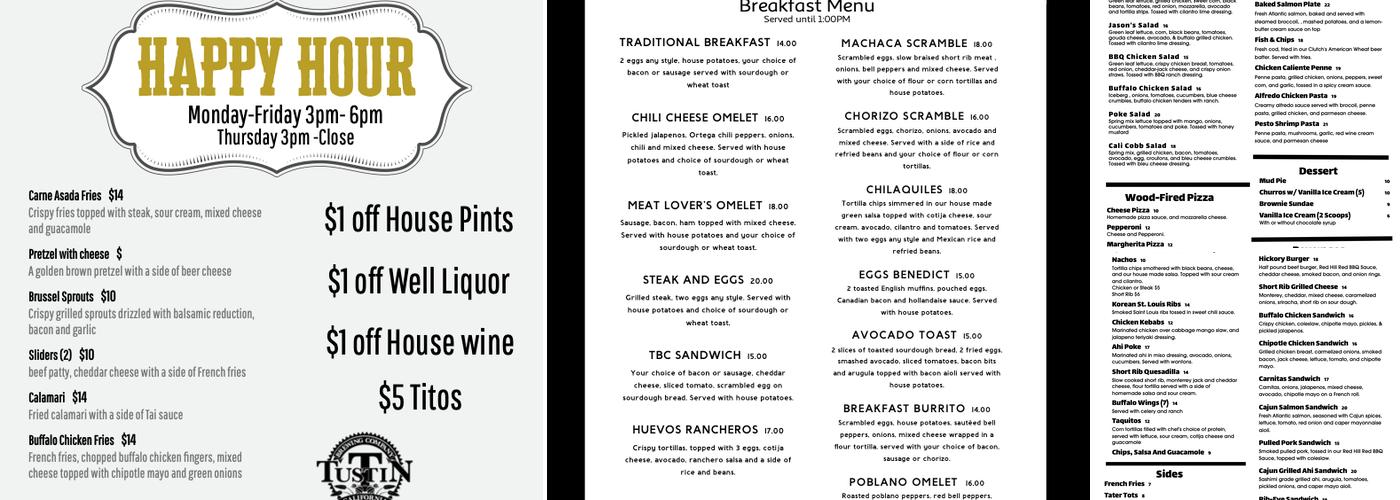 Tustin Brewing Co Menu