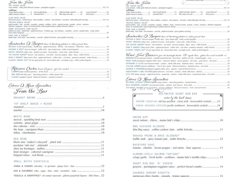 The Collins Small Batch Kitchen Menu