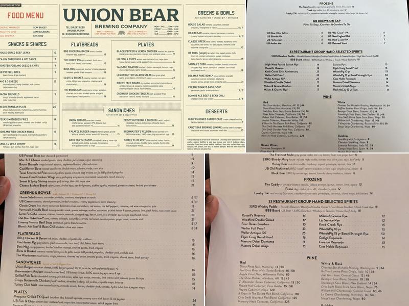 Union Bear Brewing Co. Menu