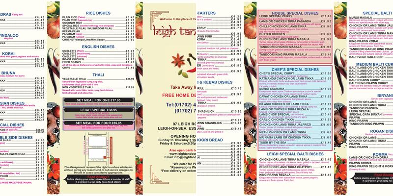 Leigh Tandoori Menu