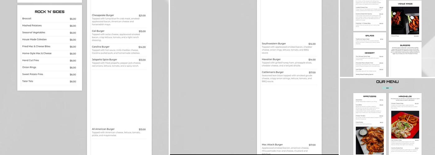 Venue 112 Menu
