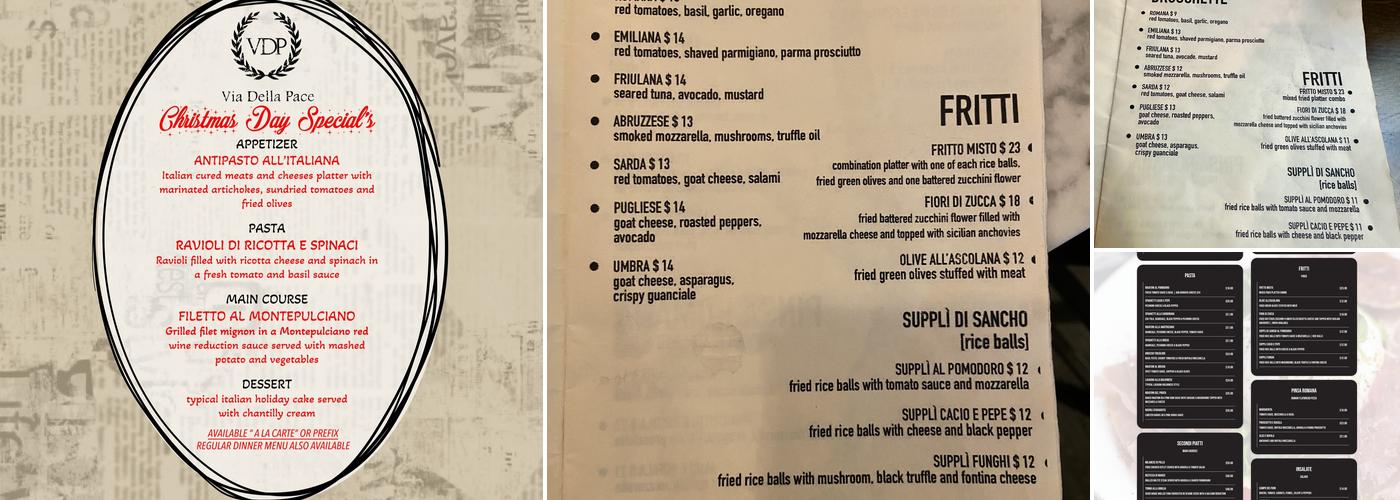 Via Della Pace Menu