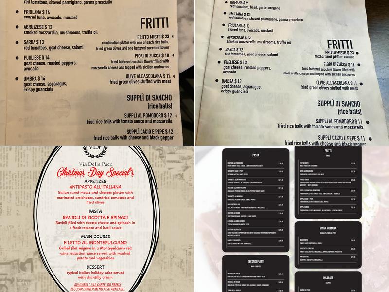 Via Della Pace Menu