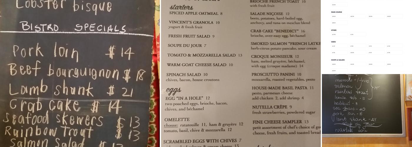 Vincent Market Bistro Menu