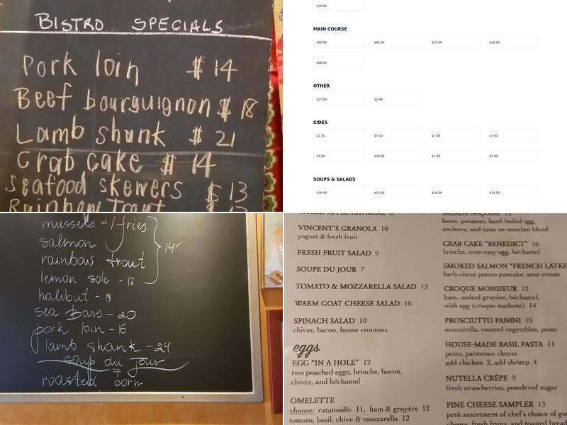 Vincent Market Bistro Menu