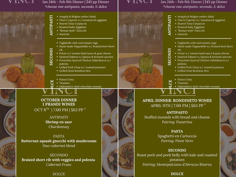 Vinci Restaurant Menu