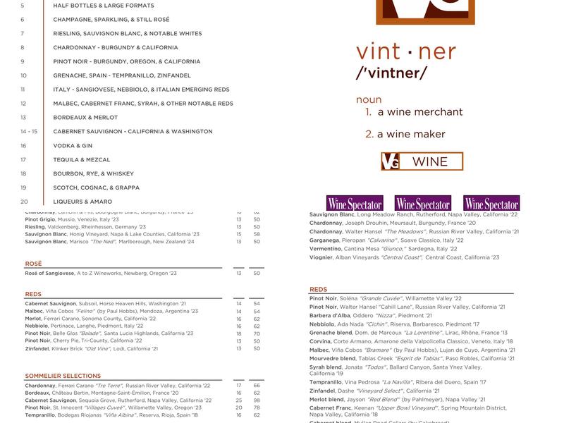 Vintner Grill Menu